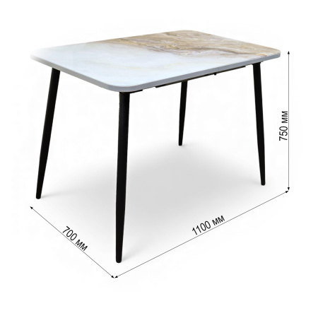 Стол Турин 1100(+400)*700,бабочка, ф/печ Мрамор КР051, B1+металл черный