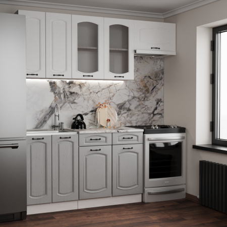 Кухня РАВЕННА Анкор светлый/Дуб светл/Дуб дымчат (Столешница Альберика+сушка+планка) 