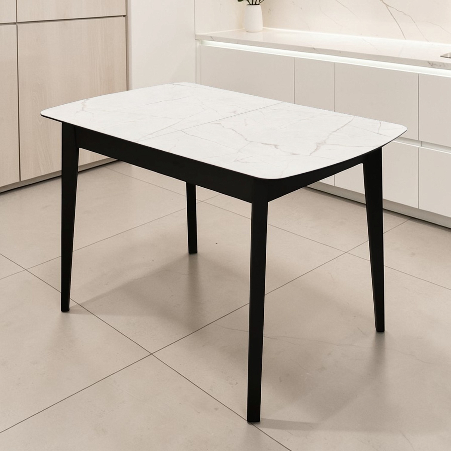 Стол Ньюман МДФ/пластик, 1100 (1450)*700 Мрамор Монтекатини, опора ZD08 дер/черный