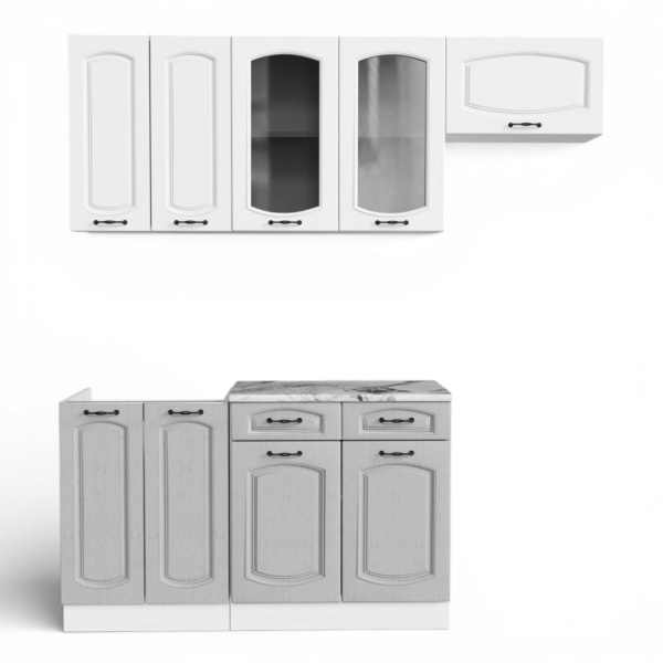 Кухонный гарнитур Равенна Анкор светлый/Дуб светл/Дуб дымчат (Столешница Альберика+сушка+планка) 