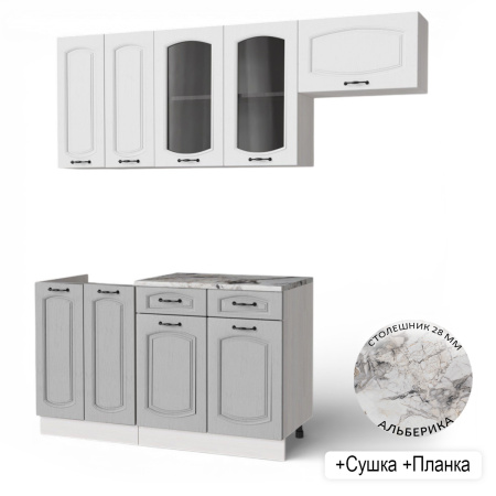 Кухня РАВЕННА Анкор светлый/Дуб светл/Дуб дымчат (Столешница Альберика+сушка+планка) 