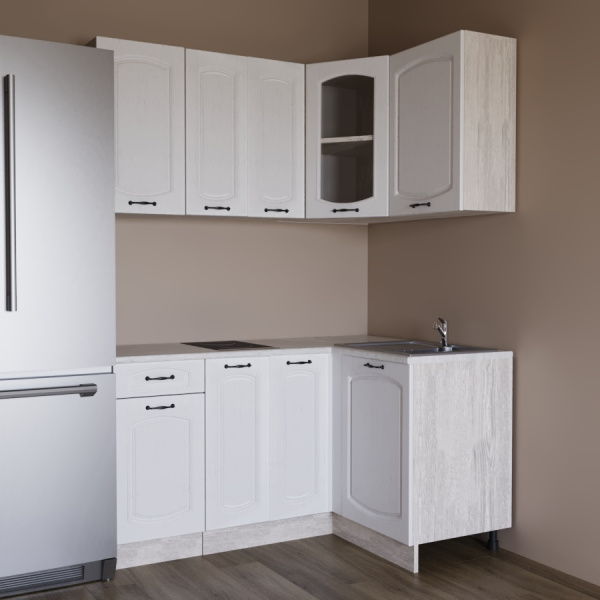 Кухня УГЛОВАЯ  Равенна Сосна лофт / Дуб светлый (столеш Олива+Планки) 1,5м.