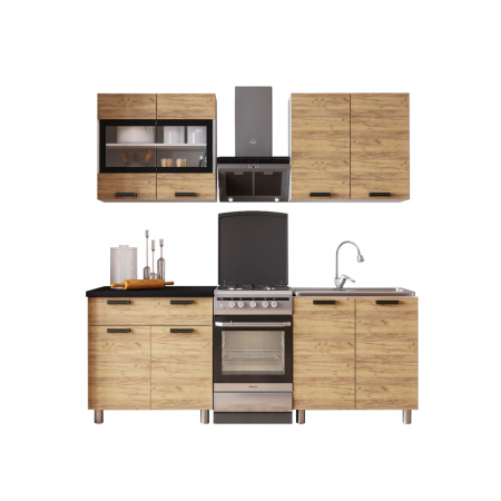 Кухня "Крафт" 1,6 м Крафт/Черный янтарь 