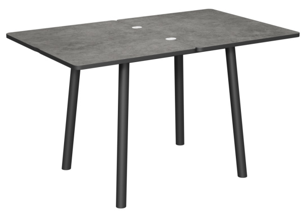 Стол  Дакар-1L New 80*65(+65) царга Чёрный/ ЛДСП серый камень+нога №15 черный