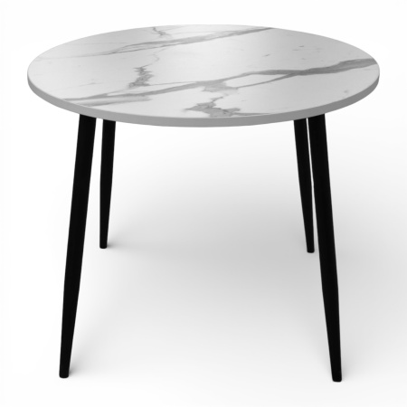 Стол Поло D900, металл черный+пластик  Мрамор белый
