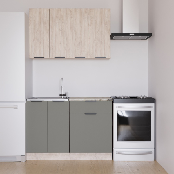 Кухня ДЖАЗ  Дуб Эндгрейн/ЭвоГлосс Тёмно Серый/Версаль (без мойки) 1,2 м 